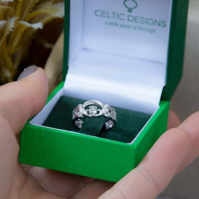 Hallmarked Sterling Silver Woven Band Ring With Claddagh Design